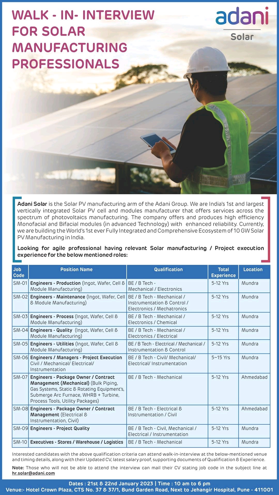 ADANI SOLAR VACANCY 2023|WALK-IN-INTERVIEW| MECHANICAL |INSTRUMENTATION ...