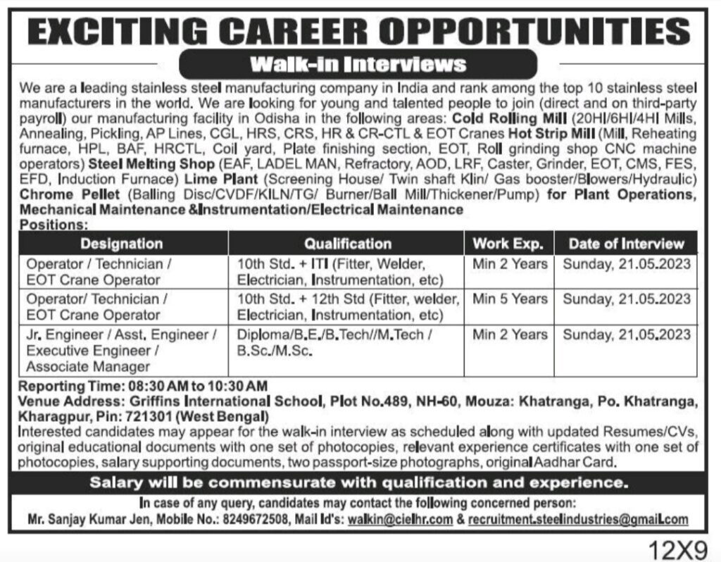 Jindal Stainless ltd Vacancy