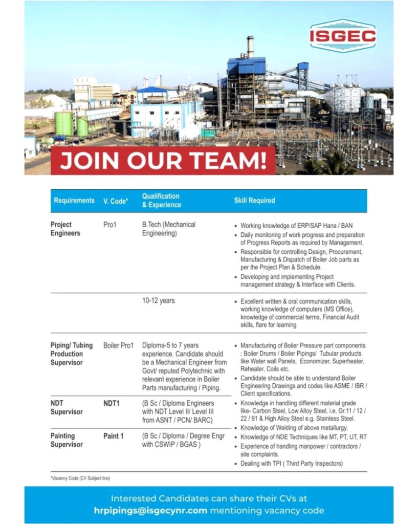ISGEC LTD Vacancy
