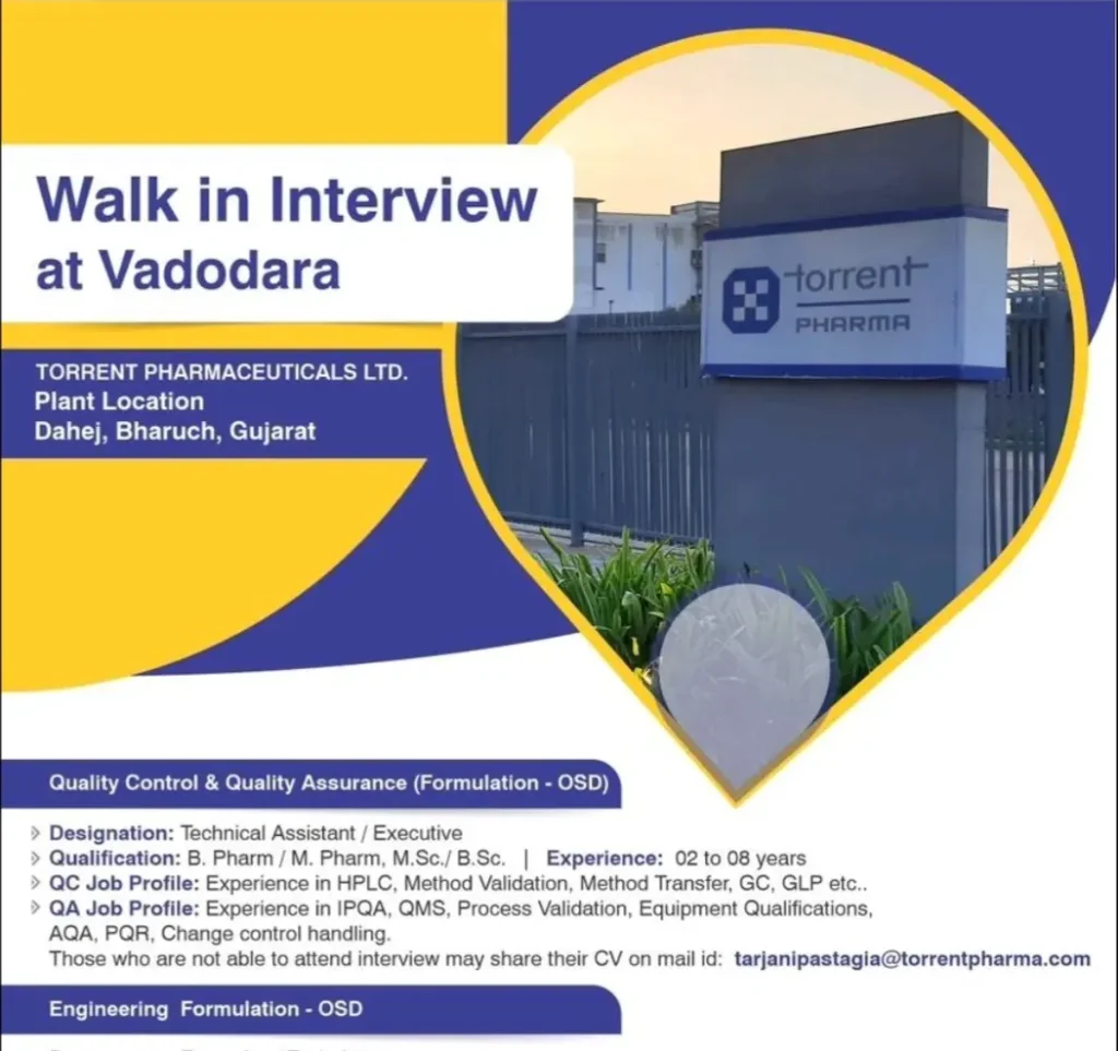 Torrent pharma job vacancy