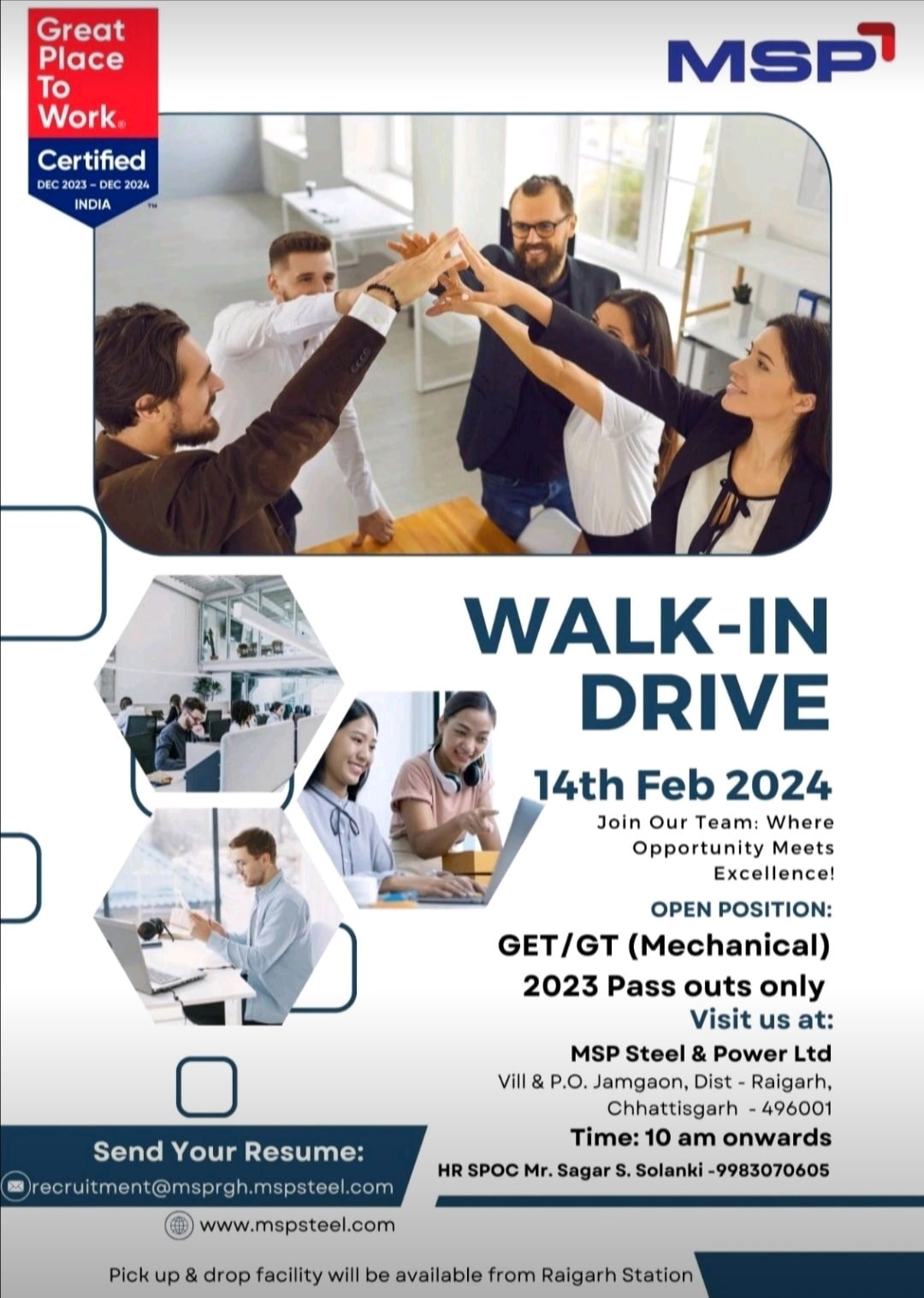 MSP Steel Hiring For GET & GT| Walk-in-interview|