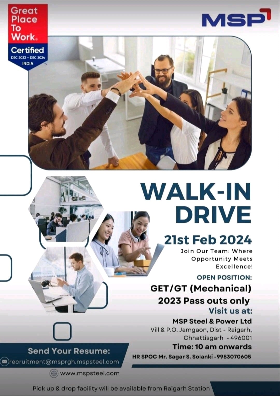 MSP Steel Hiring For GET & GT| Walk-in-interview|
