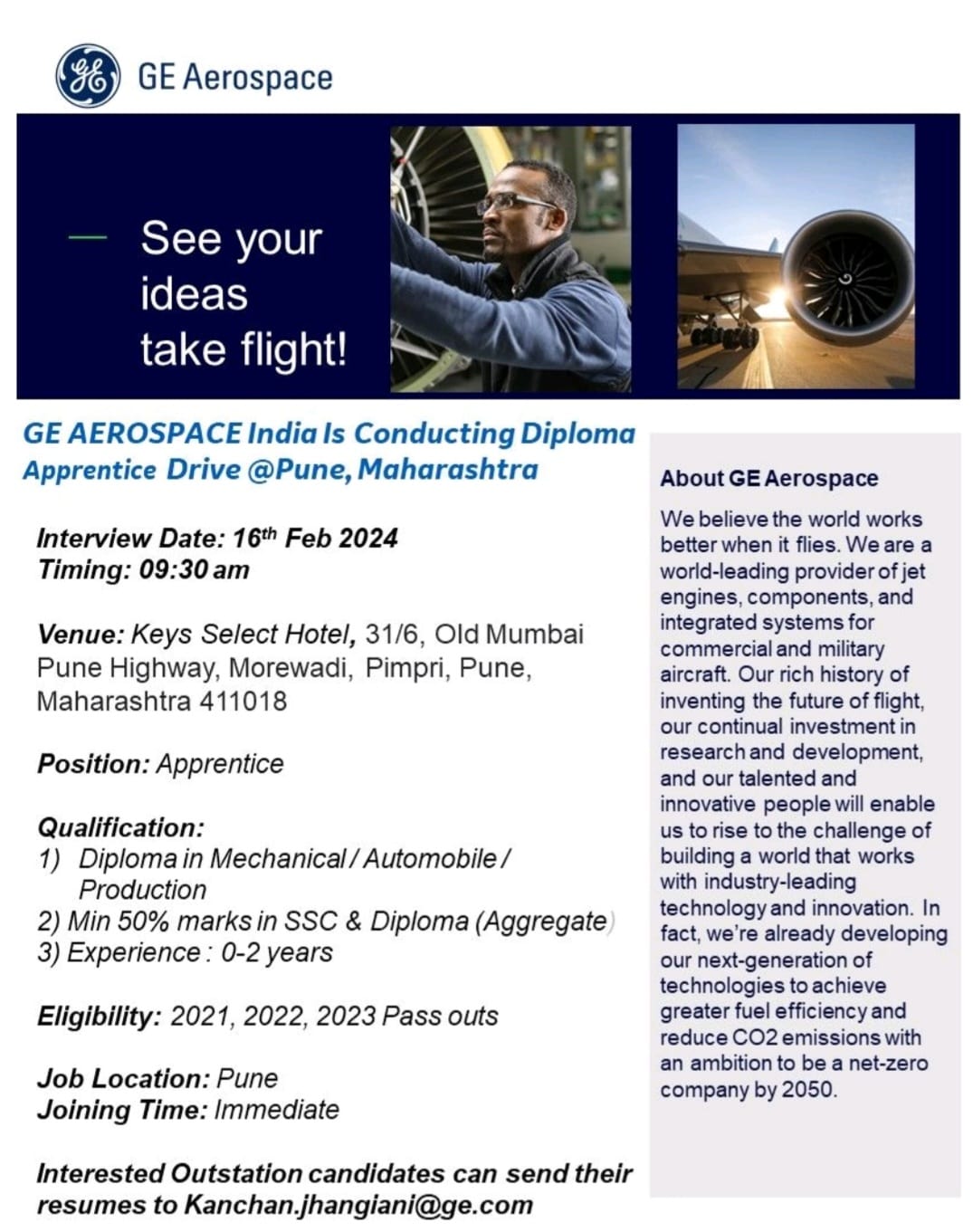 GE Aerospace Hiring | Walk-in-Interview|