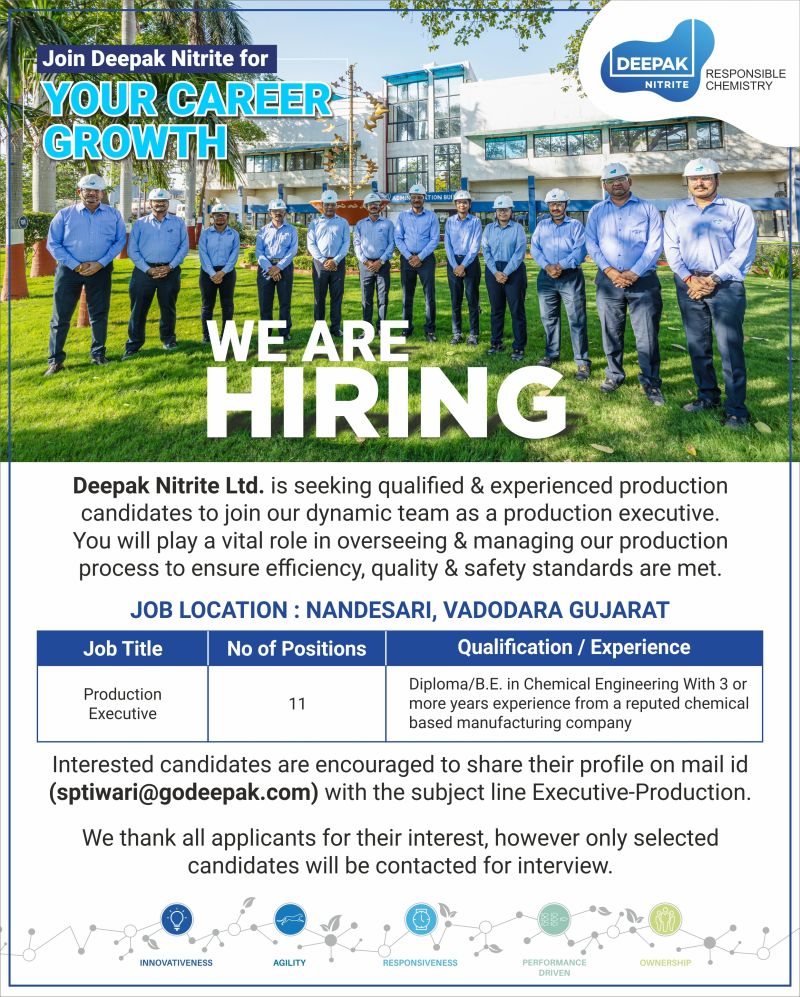 Deepak Nitrite Ltd Hiring For Production Executive