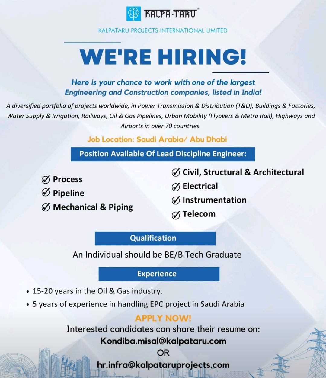 Kalpataru Projects Hiring