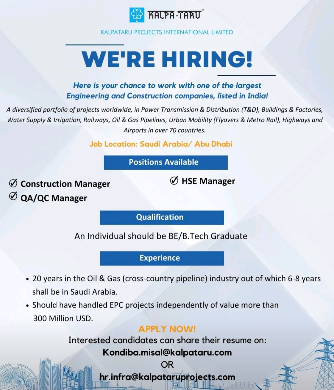 Kalpataru Projects Hiring