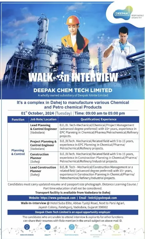 Deepak Chem Tech Ltd Hiring