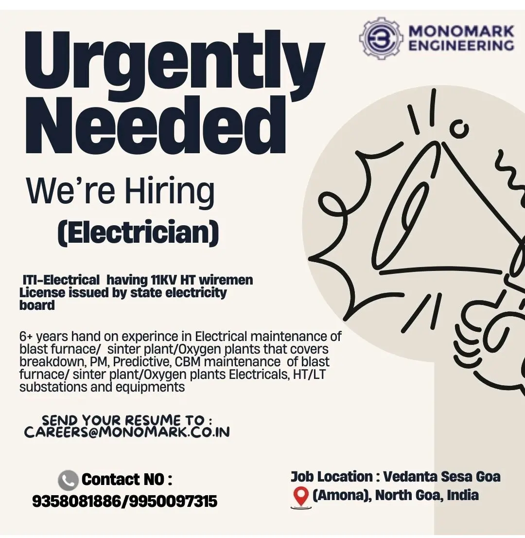 Monomark Engineering Hiring Electrician