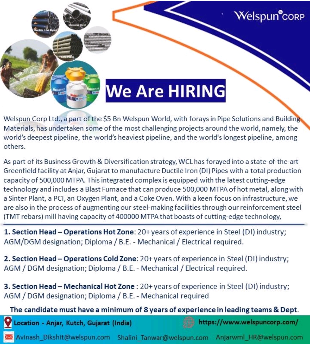 Welspun Steel Hiring