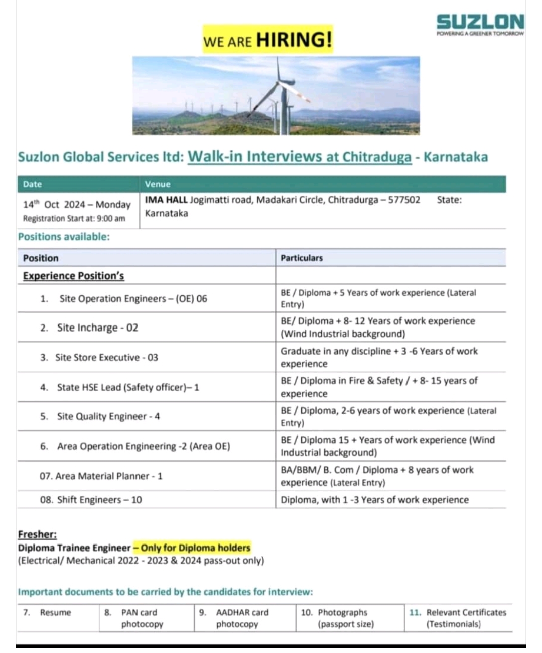 Suzlon Energy Walk-in-interview