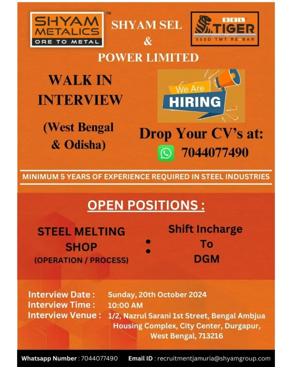 Shyam Metalics Hiring