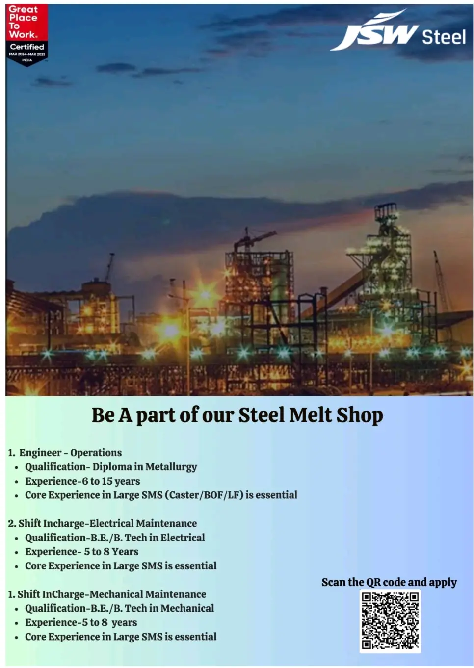 JSW Steel Hiring Engineer