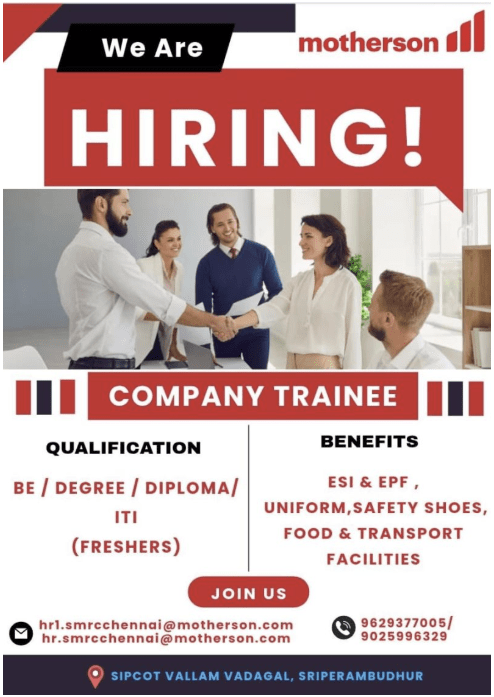 Motherson Hiring ITI/Diploma/BE Candidates