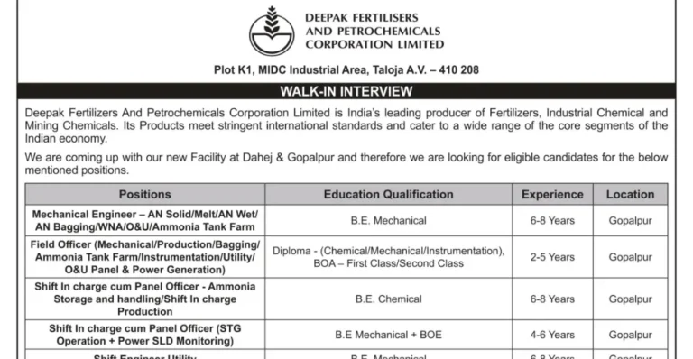 Deepak Fertilizers Walk-In Interview 2025