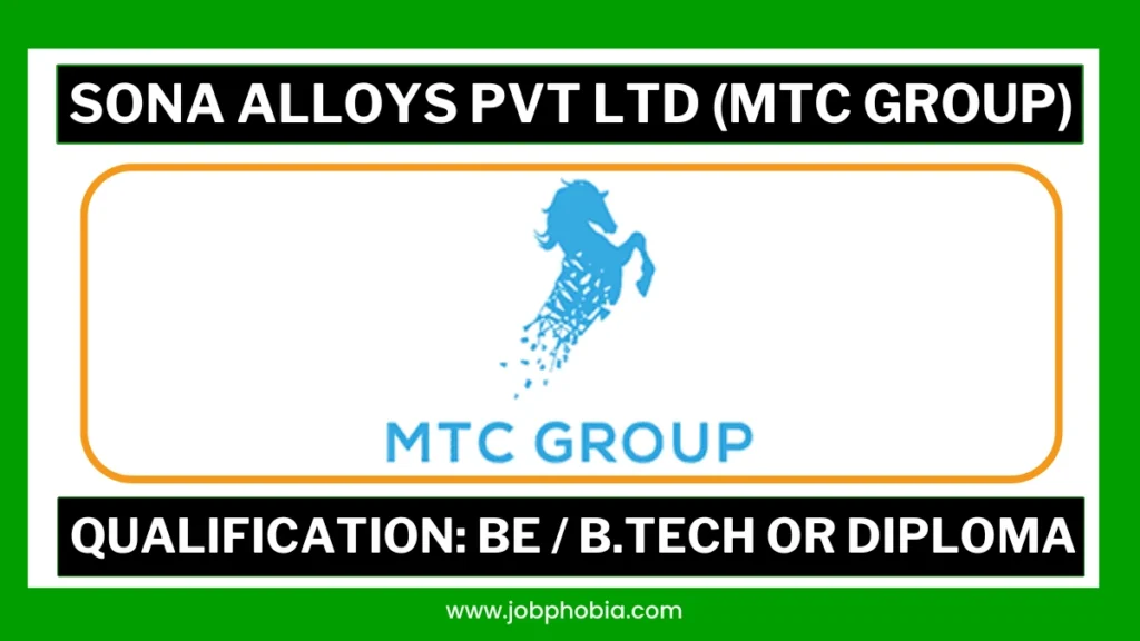 MTC Group Recruitment 2026 hiring poster for Mechanical Maintenance Engineers at Sona Alloys Pvt Ltd in Lonand, Maharashtra.
