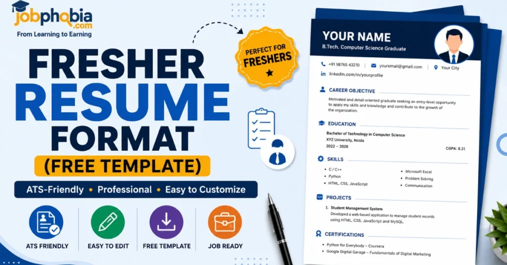Best Fresher Resume Format with a free ATS-friendly resume template for fresh graduates, students, and entry-level job seekers in 2026.