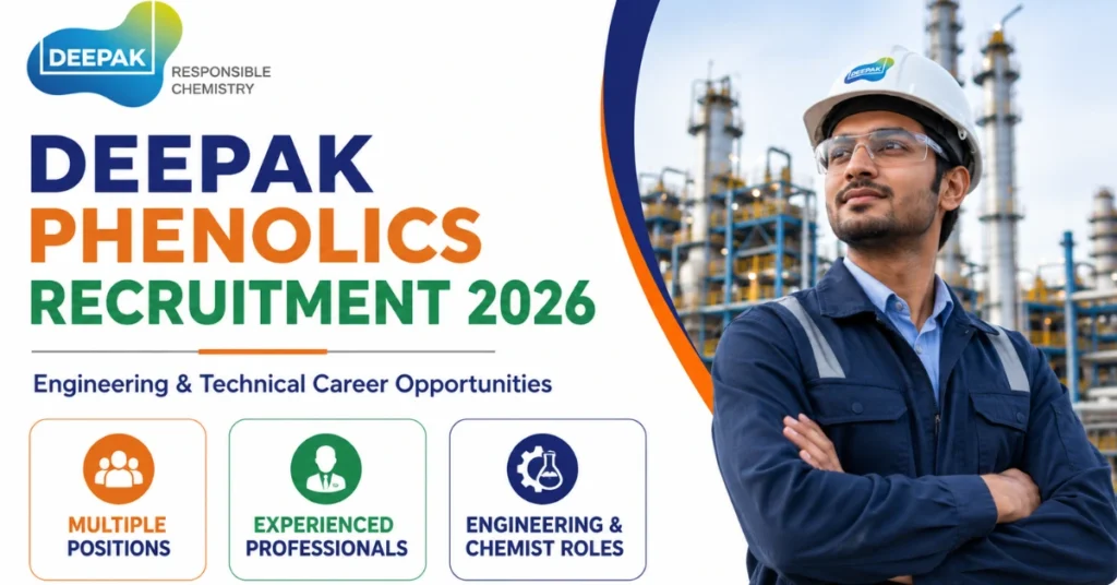 Deepak Phenolics Recruitment 2026 website thumbnail featuring engineering and technical career opportunities with company branding and industrial background.