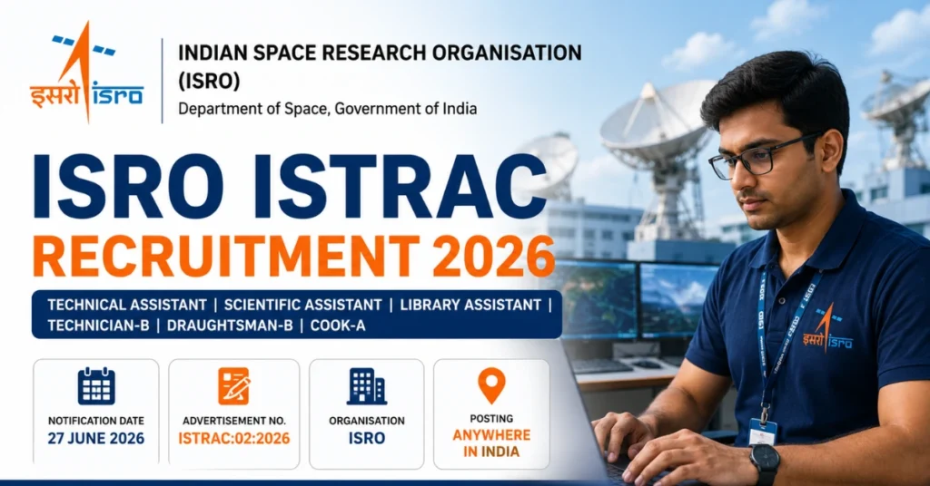 ISRO ISTRAC Recruitment 2026 notification for Technical Assistant, Scientific Assistant, Library Assistant, Technician-B, Draughtsman-B and Cook-A posts