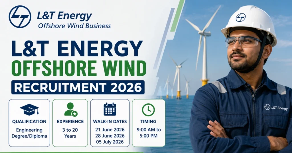 L&T Energy Offshore Wind Recruitment 2026 walk-in drive for experienced engineers and managers in offshore wind projects.