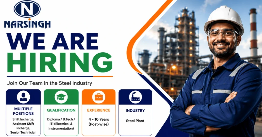 Narsingh Ispat Recruitment 2026 hiring thumbnail for Electrical and Instrumentation jobs in the steel industry