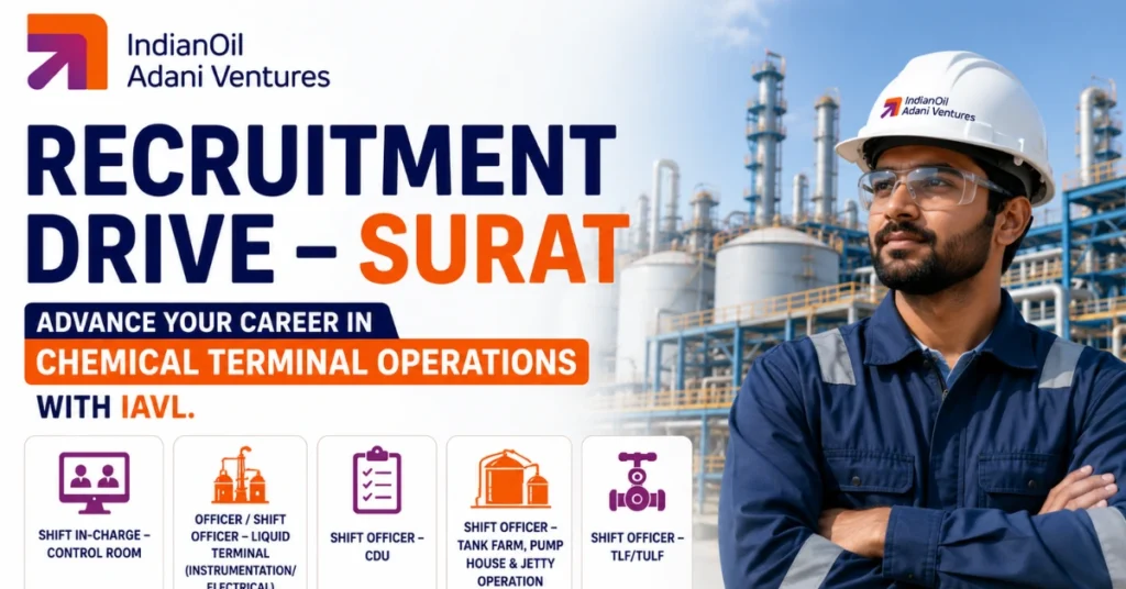 IndianOil Adani Ventures Recruitment 2026 thumbnail showing Chemical Terminal Operations job opportunities at IAVL.