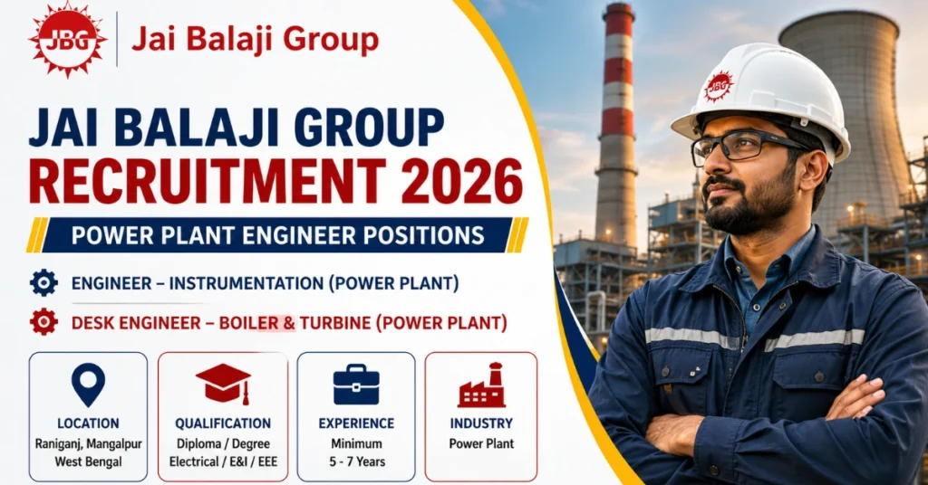 Jai Balaji Group Recruitment 2026 Power Plant Engineer Jobs for Instrumentation and Boiler Engineer Positions
