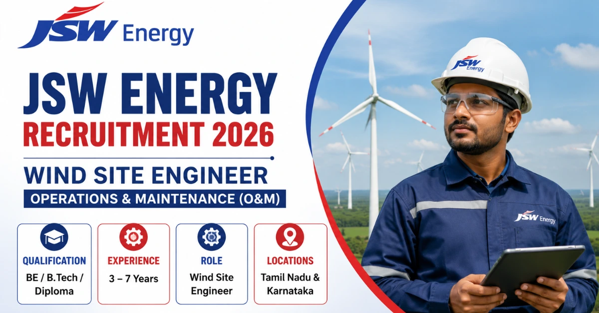 JSW Energy Recruitment 2026 | Wind Site Engineer Jobs – Apply Online