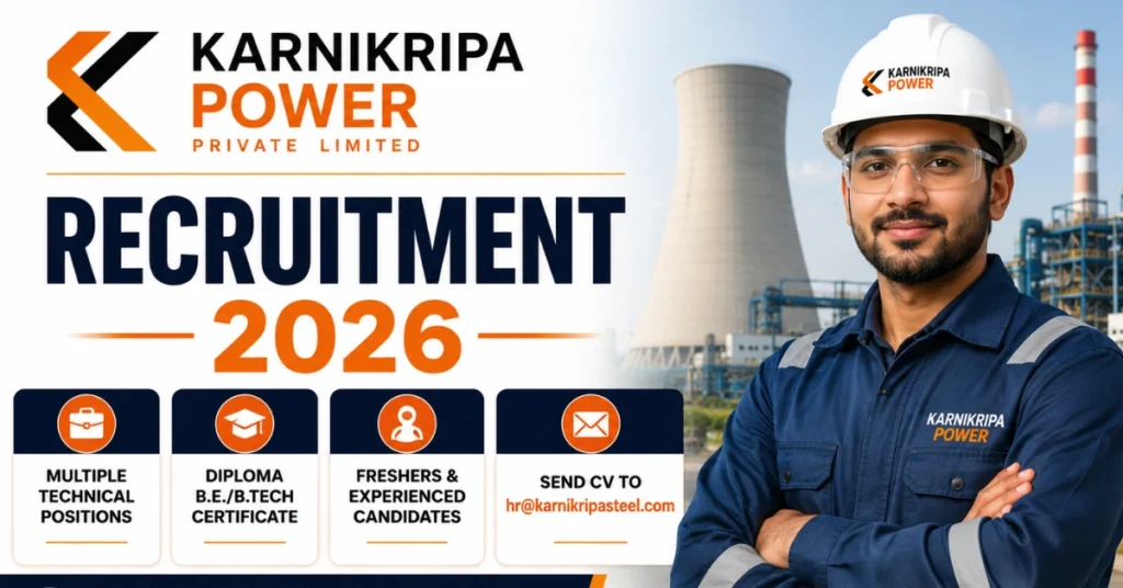 Karnikripa Power Recruitment 2026 recruitment thumbnail featuring multiple engineering and power plant job openings.
