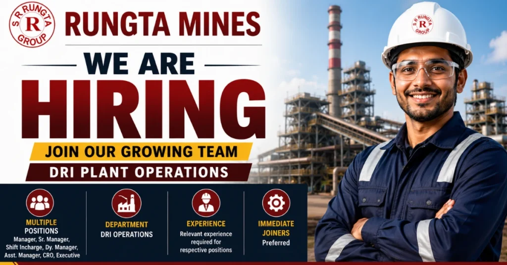 Rungta Mines Hiring 2026 website thumbnail for DRI Plant Operations recruitment featuring multiple job positions.