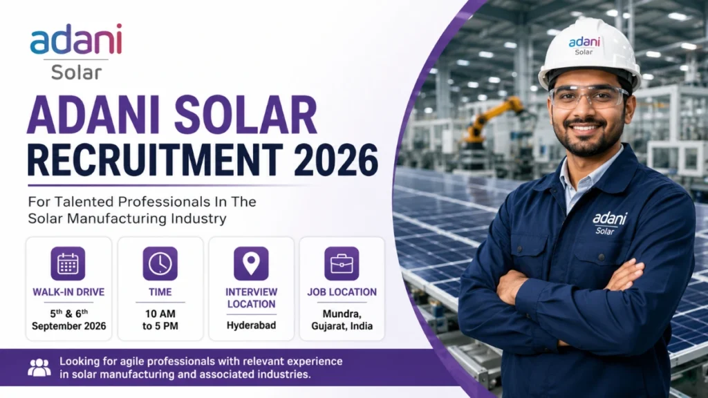 Adani Solar Recruitment 2026 hiring for various positions