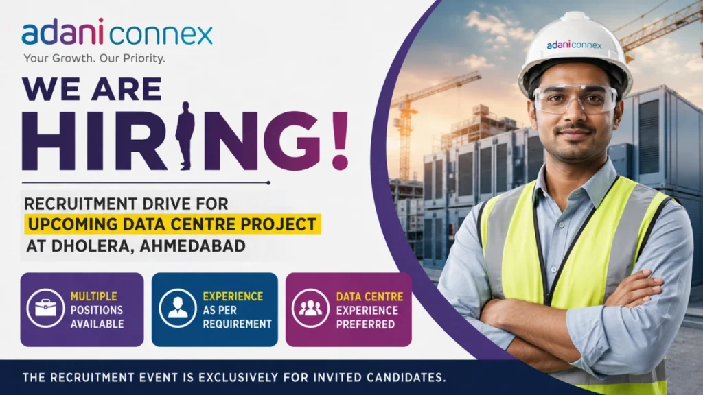 AdaniConneX Recruitment 2026 for upcoming Data Centre Project in Dholera Ahmedabad