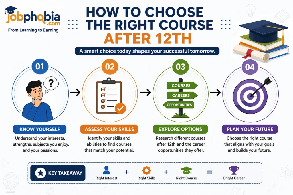How to choose the right course after 12th based on interests, skills, career goals, and future opportunities.