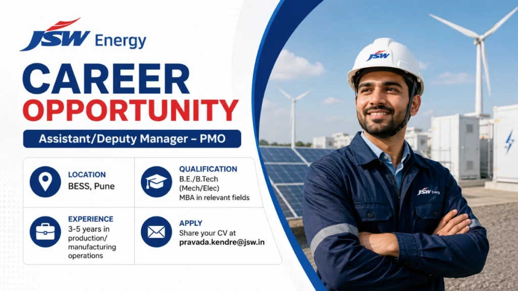 JSW Energy Recruitment 2026 for Assistant/Deputy Manager PMO