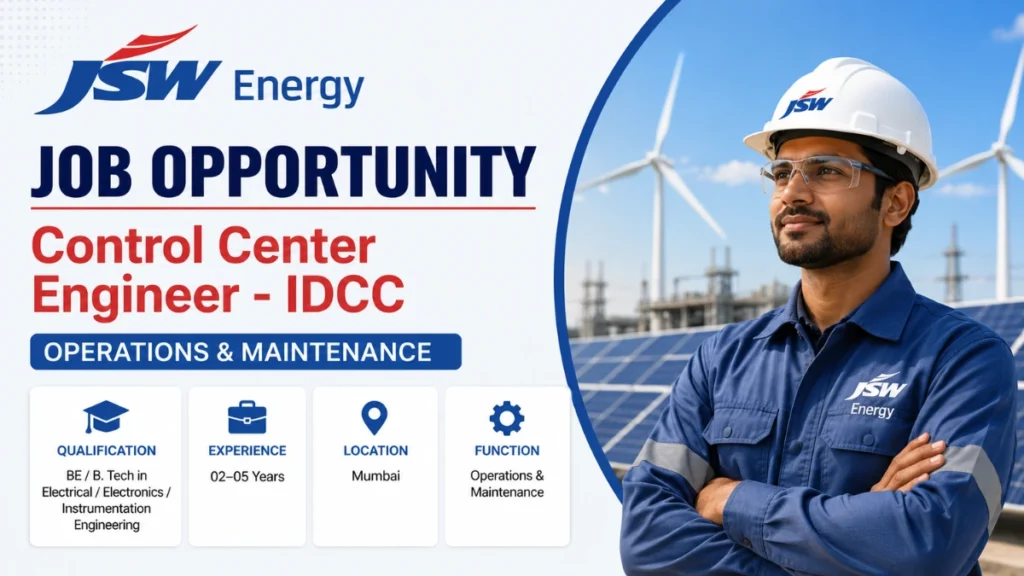 JSW Energy Recruitment 2026 Control Center Engineer IDCC