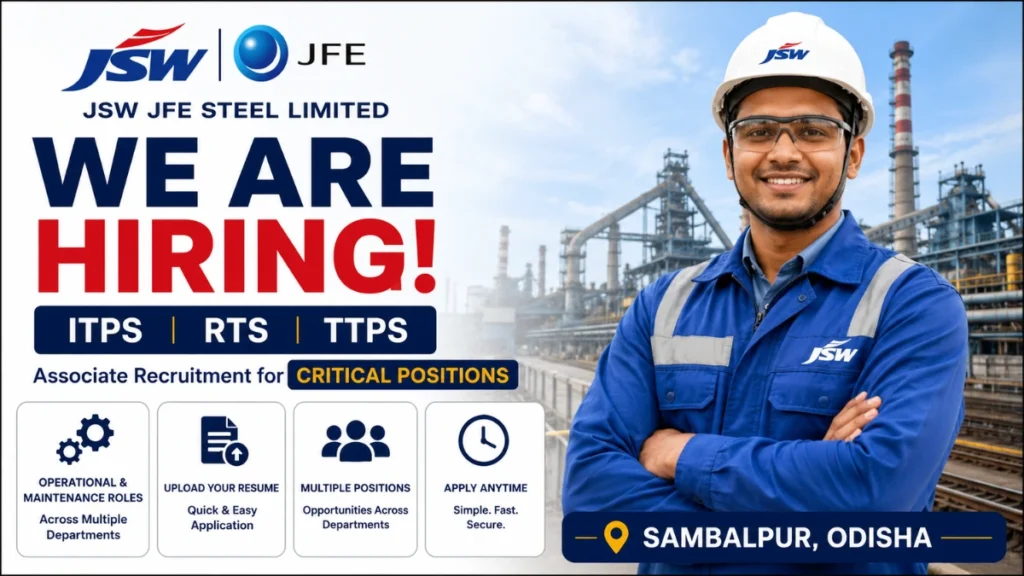 JSW JFE Steel Recruitment 2026 hiring for ITPS RTS and TTPS positions