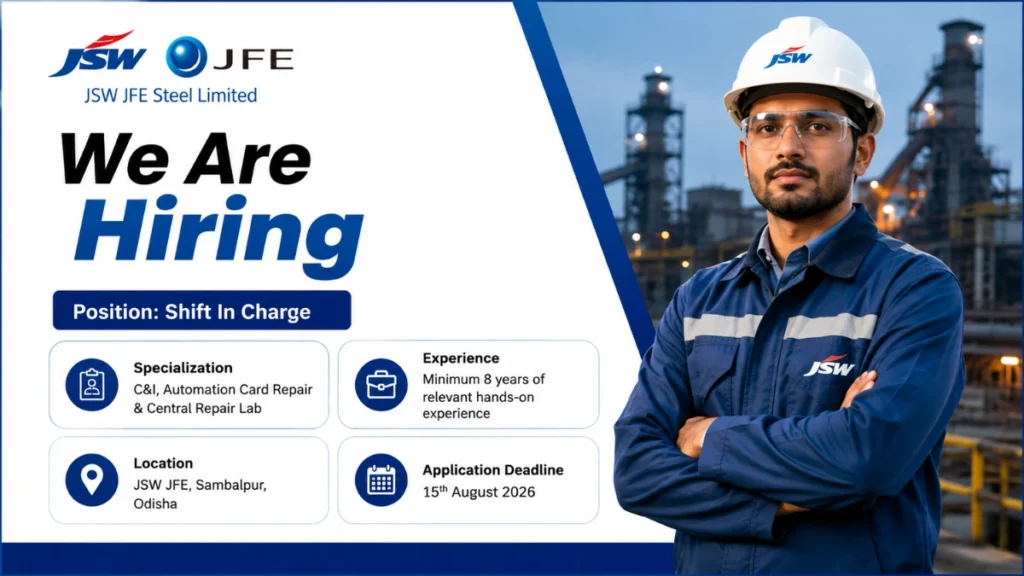 JSW JFE Steel Recruitment 2026 for Shift In Charge