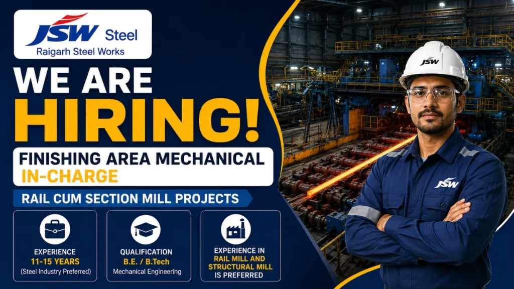 JSW Steel Recruitment 2026 Mechanical In-Charge Hiring