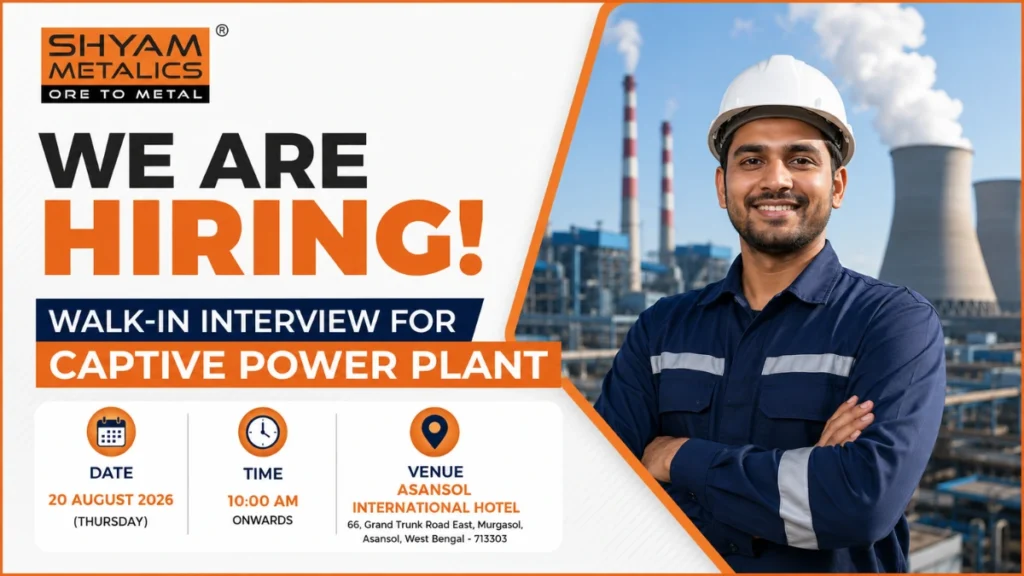 Shyam Metals Recruitment 2026 walk-in interview for Captive Power Plant posts