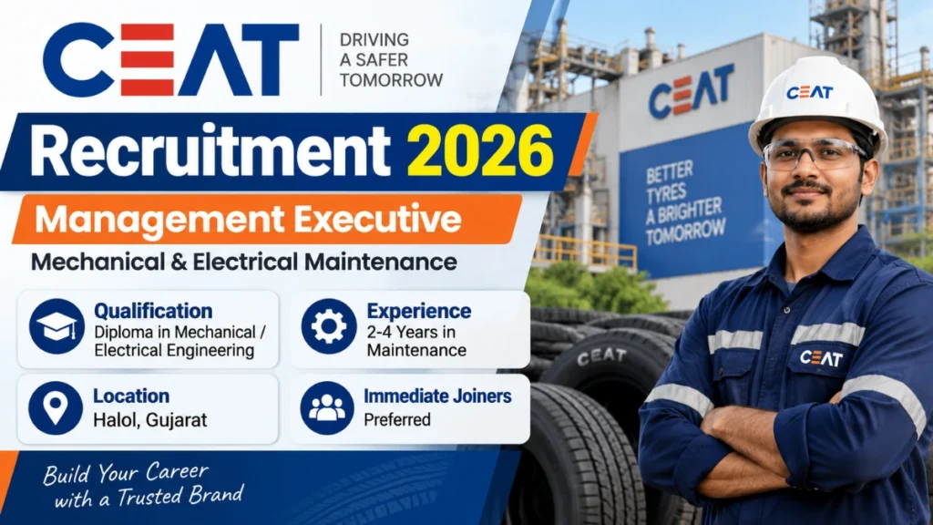 CEAT Recruitment 2026 Management Executive jobs in Mechanical and Electrical Maintenance