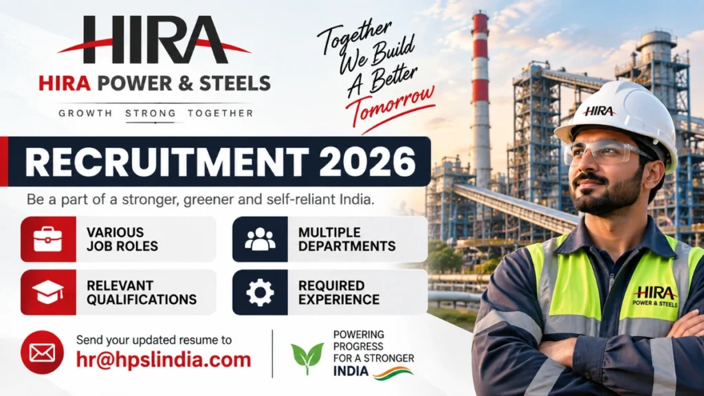 Hira Power & Steels Recruitment 2026 – Various Job Roles and Departments