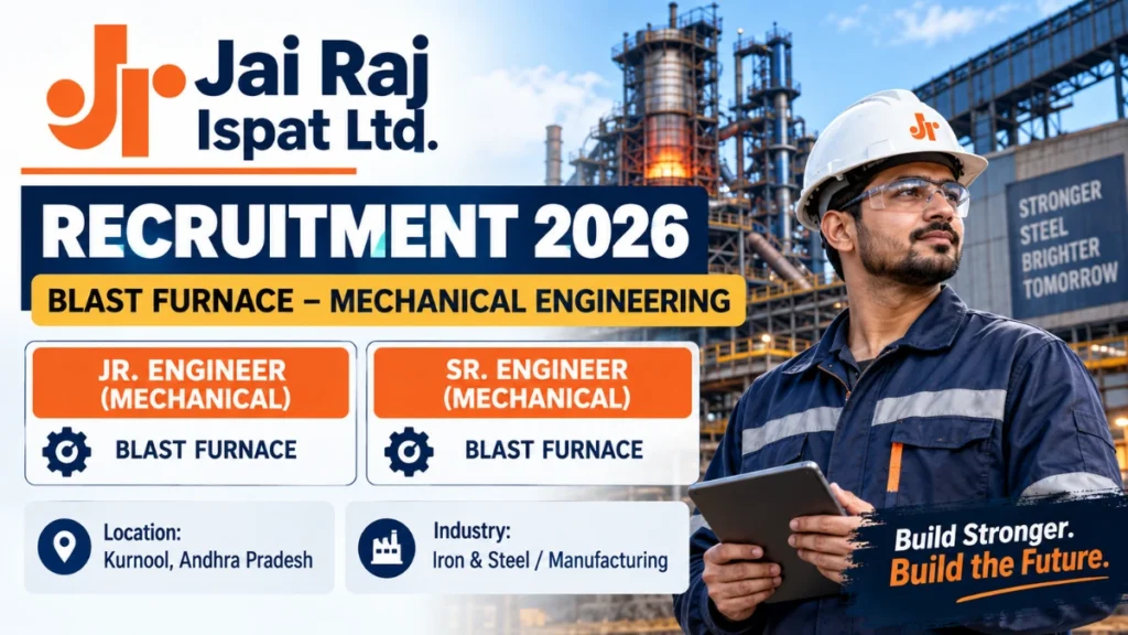 Jai Raj Ispat Recruitment 2026 for Jr. and Sr. Engineer Mechanical jobs