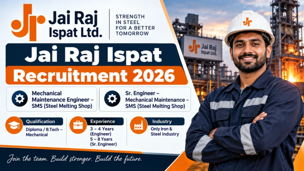 Jai Raj Ispat Recruitment 2026 for Mechanical Maintenance Engineer and Sr. Engineer