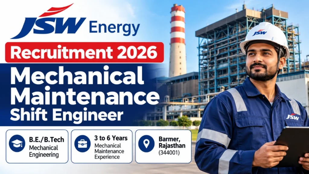 JSW Energy Recruitment 2026 Mechanical Maintenance Shift Engineer