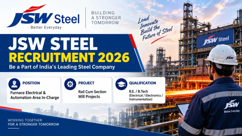 JSW Steel Recruitment 2026 for Furnace Electrical & Automation Area In-Charge