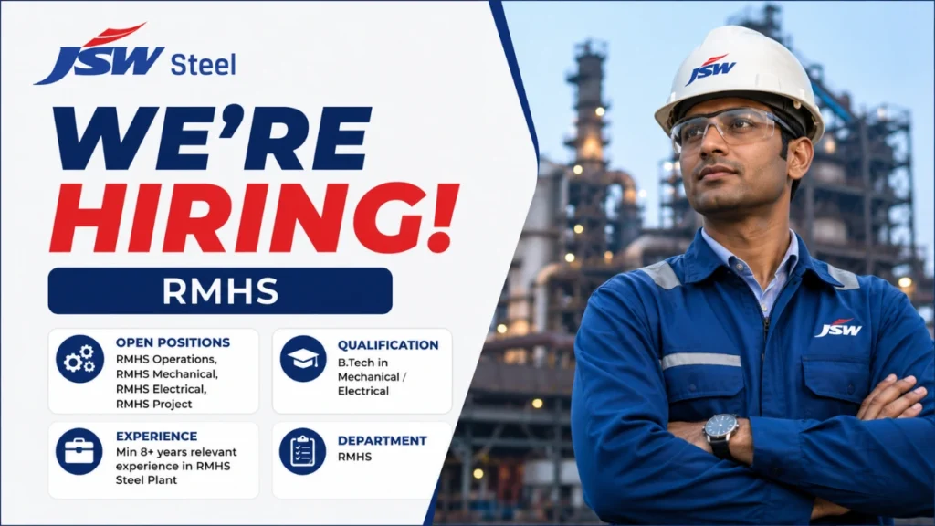 JSW Steel Recruitment 2026 RMHS hiring for Operations, Mechanical, Electrical and Project roles