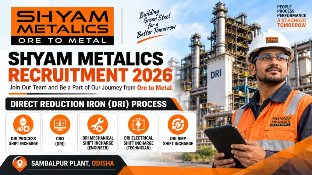 Shyam Metalics Recruitment 2026 DRI jobs at Sambalpur Plant Odisha