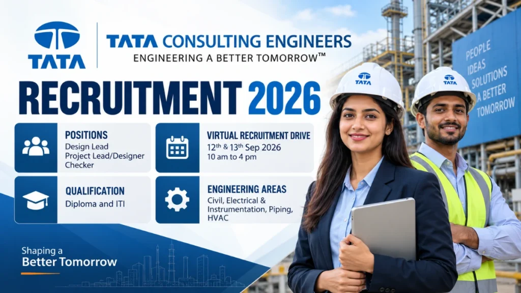 Tata Consulting Engineers Recruitment 2026 virtual recruitment drive for Design Lead, Project Lead/Designer and Checker positions