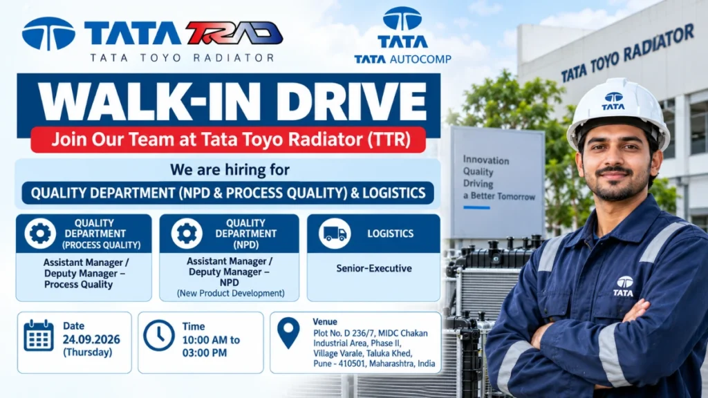 Tata Toyo Radiator Recruitment 2026 Walk-In Interview for Quality and Logistics Jobs