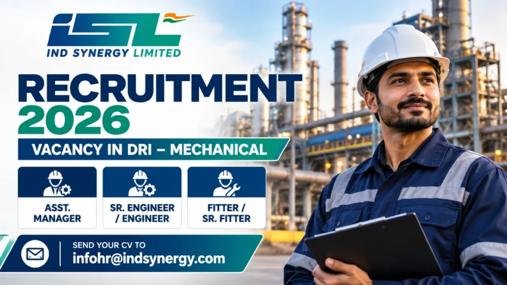 Ind Synergy Limited Recruitment 2026 for Assistant Manager, Senior Engineer, Engineer, Fitter and Senior Fitter