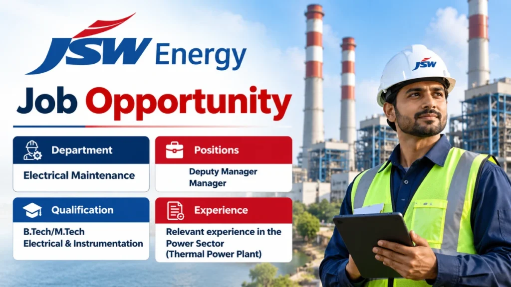 JSW Energy Recruitment 2026 for Deputy Manager and Manager jobs in Electrical Maintenance
